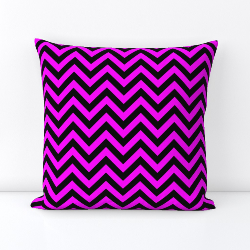 Three Inch Pink and Black Chevron Stripes