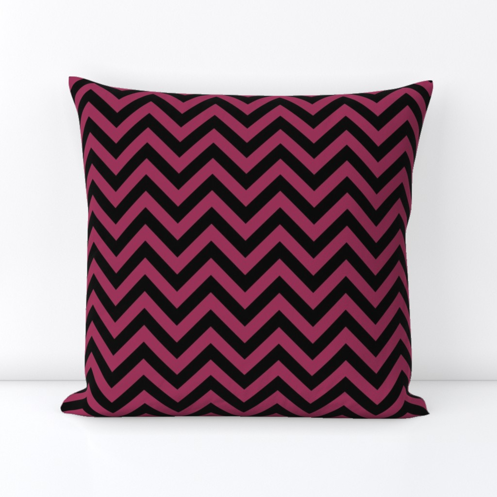 Three Inch Sangria Pink and Black Chevron Stripes