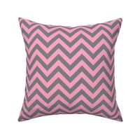 Three Inch Carnation Pink and Medium Gray Chevron Stripes