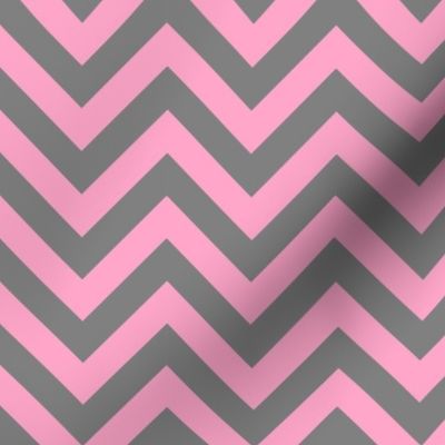 Three Inch Carnation Pink and Medium Gray Chevron Stripes