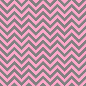 Three Inch Carnation Pink and Medium Gray Chevron Stripes