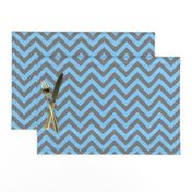 Three Inch Light Sky Blue and Medium Gray Chevron Stripes