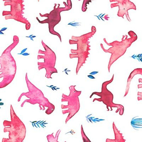Rotated Tiny Dinos in Magenta and Coral on White Large Print