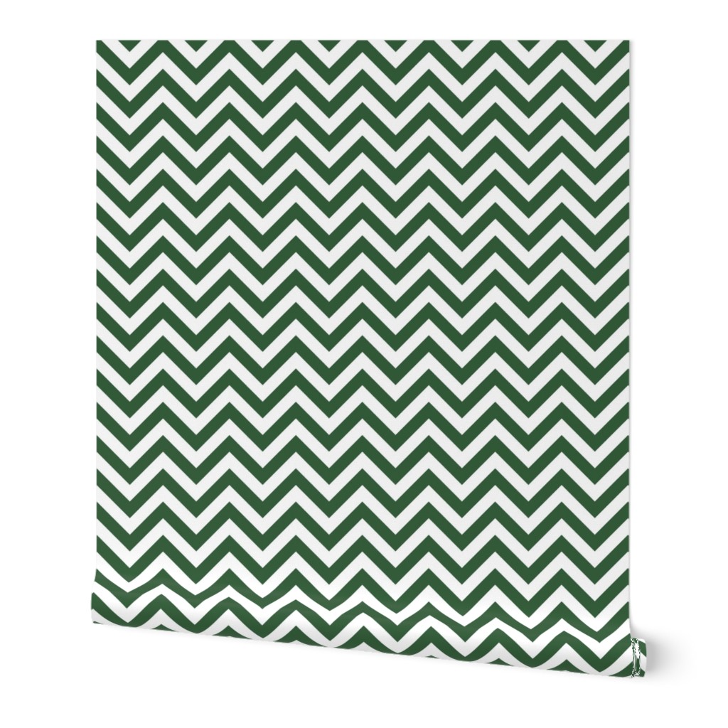 Three Inch Hunter Green and White Chevron Stripes