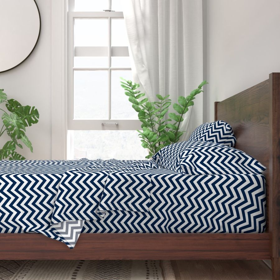 Three Inch Navy Blue and White Chevron Stripes