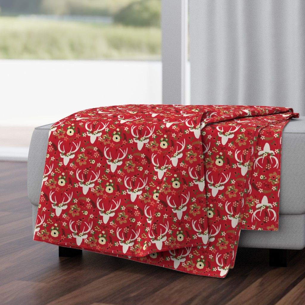 Christmas Floral Deer Winter White 