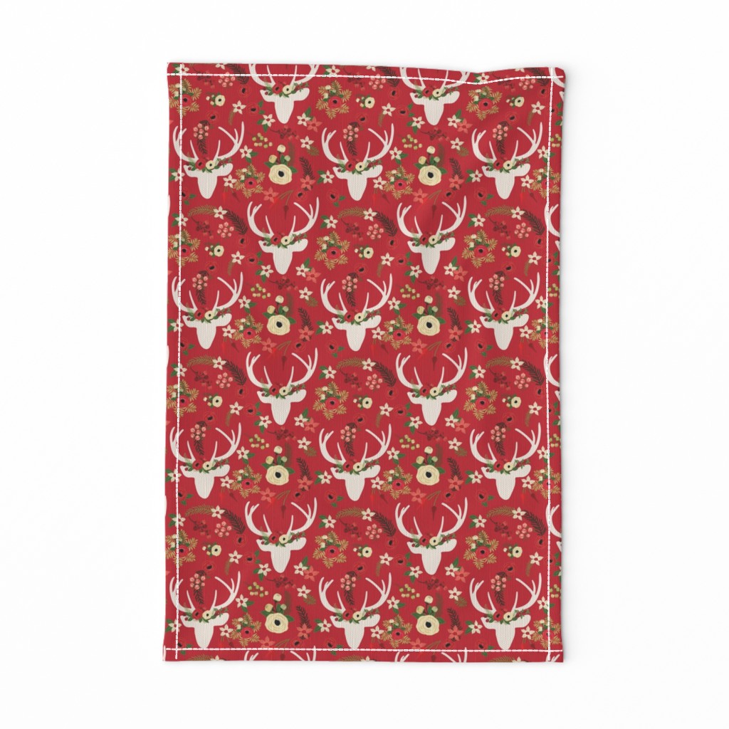 Christmas Floral Deer Winter White 