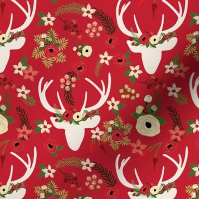 Christmas Floral Deer Winter White 