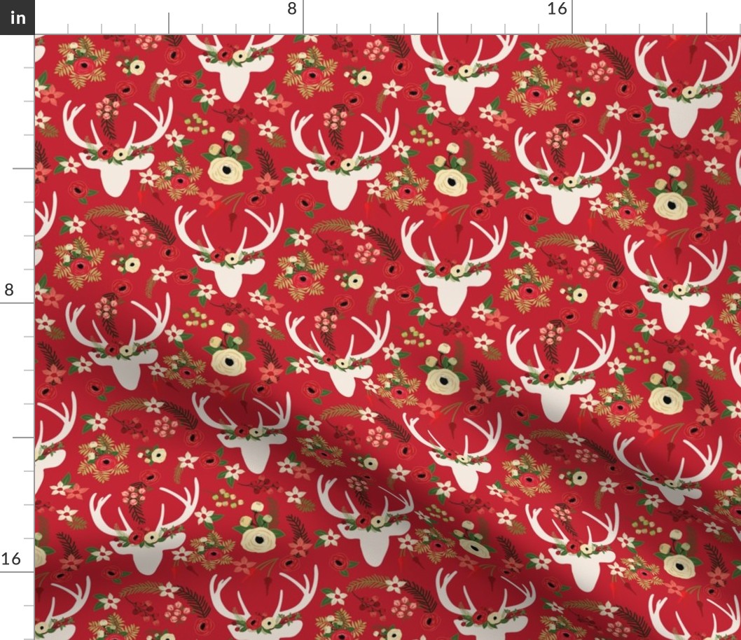 Christmas Floral Deer Winter White 