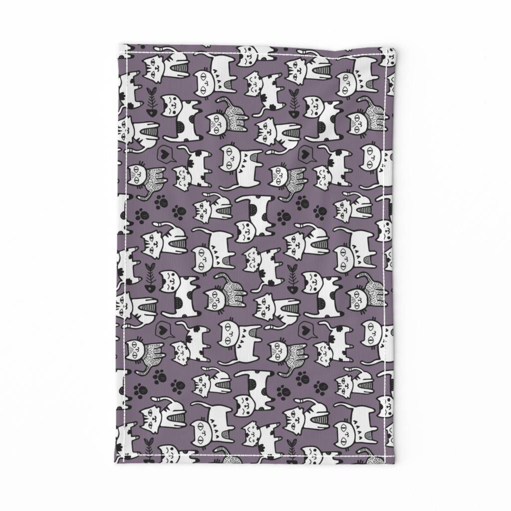 Purple Cat Doodle - Tea Towel
