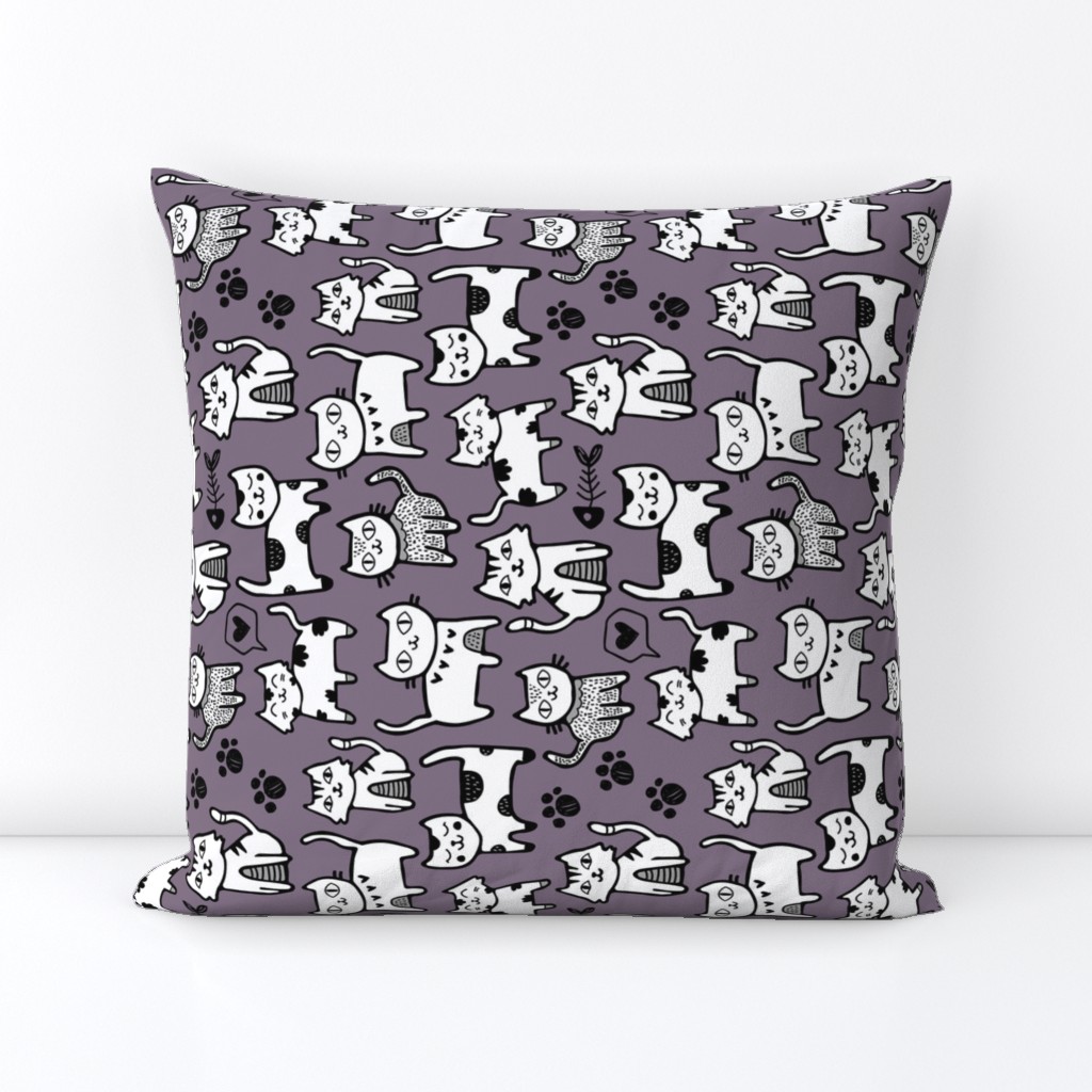 Purple Cat Doodle - Tea Towel