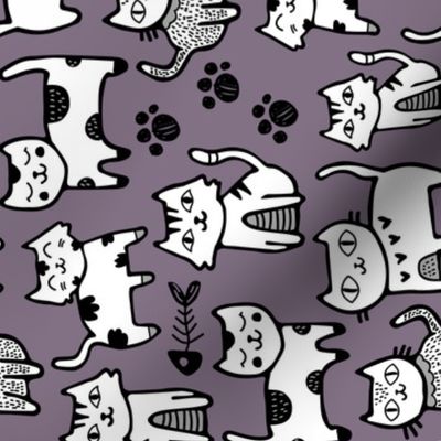 Purple Cat Doodle - Tea Towel