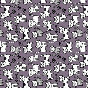 Purple Cat Doodle - Tea Towel