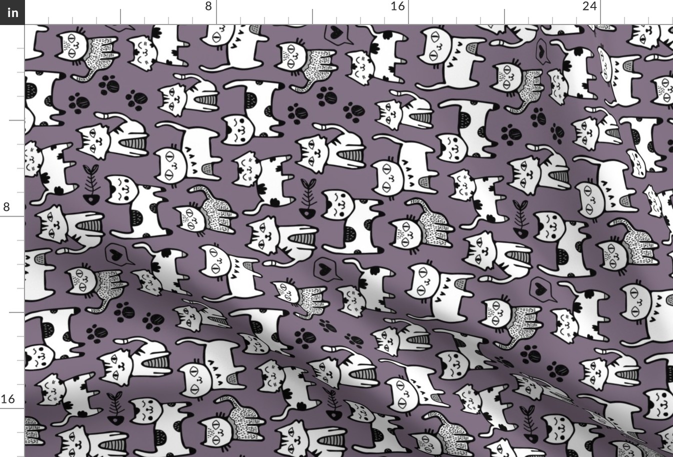 Purple Cat Doodle - Tea Towel