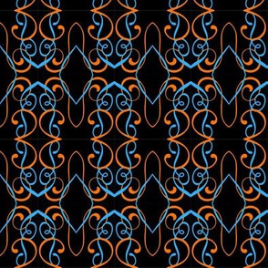 sky blue and orange swirls on black