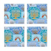 Hanukkah Menorah Mosaic Pattern in Dark Blue