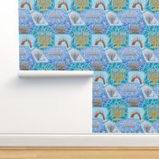 Hanukkah Menorah Mosaic Pattern in Dark Blue