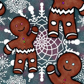 Gingerbread Men on Denim Snowflakes