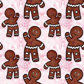 Gingerbread Men and Snowflakes on Pink