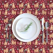 Cavoodle beige christmas holiday presents candy canes winter snowflakes dog fabric ruby
