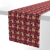 Cavoodle beige christmas holiday presents candy canes winter snowflakes dog fabric ruby