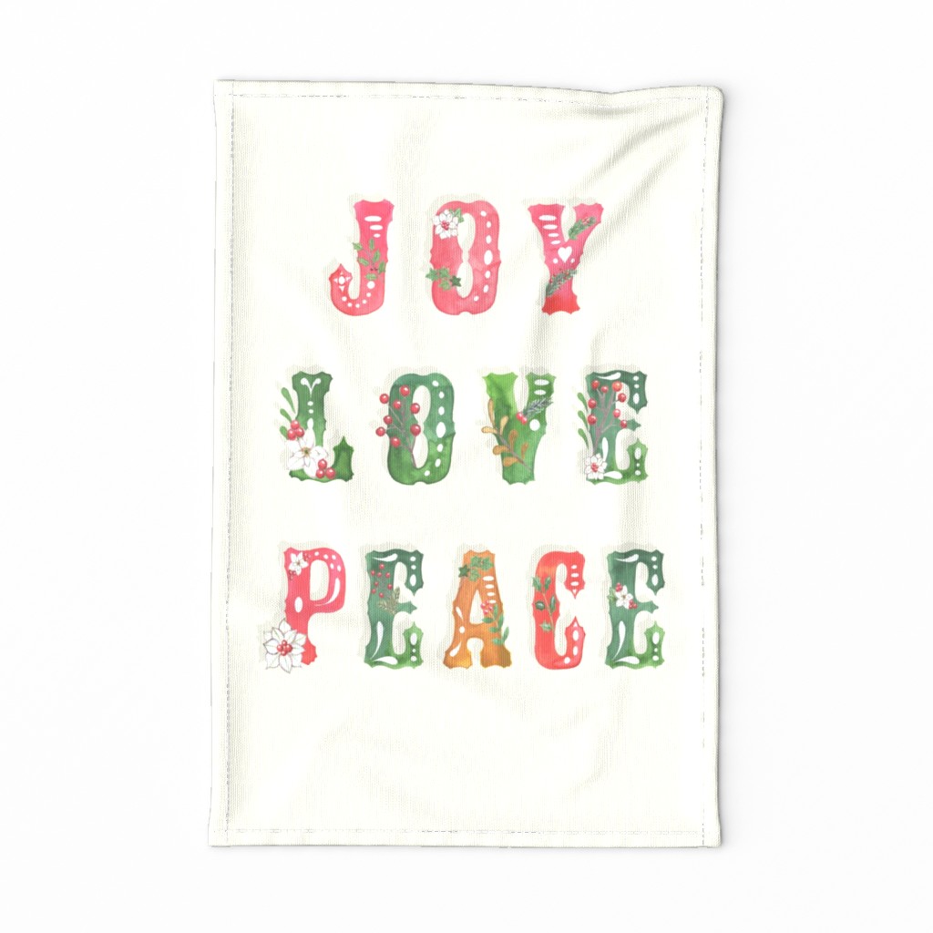 Christmas Tea Towel  Love Joy Peace