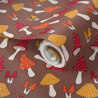 Retro Mushroom Pattern on Brown