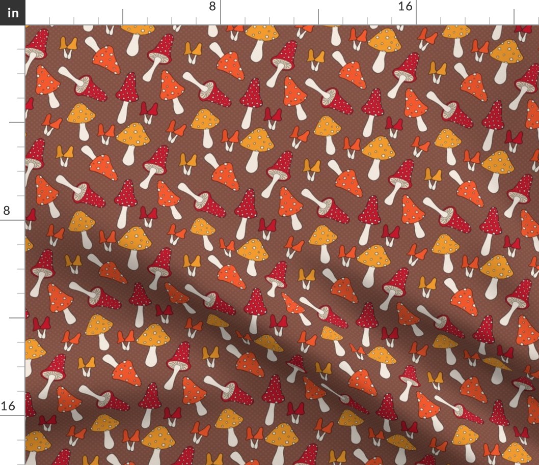 Retro Mushroom Pattern on Brown