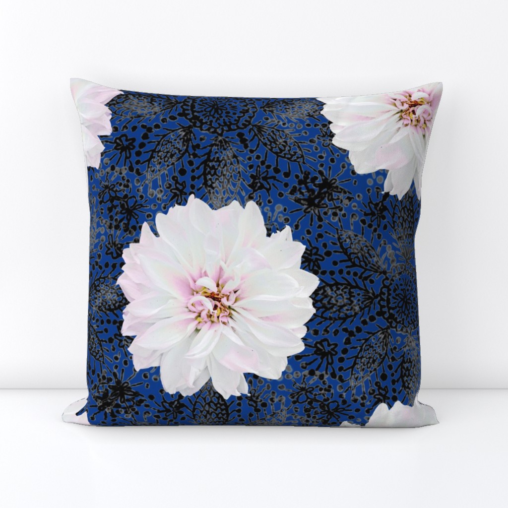 Rustic white Dahlia on black lace (navy)