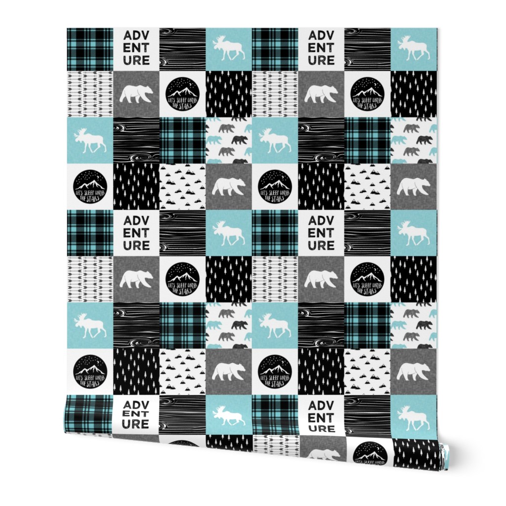 (3" small scale) the happy camper in teal & black  || wholecloth quilt top