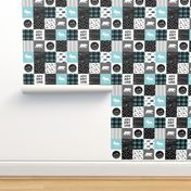 (3" small scale) the happy camper in teal & black  || wholecloth quilt top