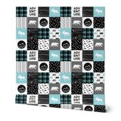 (3" small scale) the happy camper in teal & black  || wholecloth quilt top