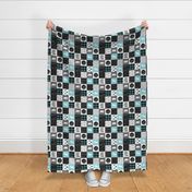 (3" small scale) the happy camper in teal & black  || wholecloth quilt top