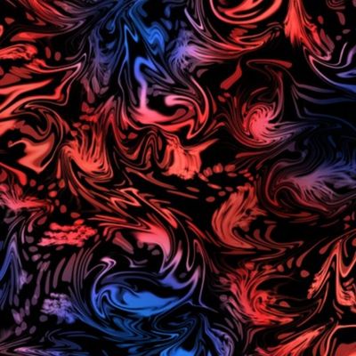 Abstract Marbled Swirls in Red and Blue