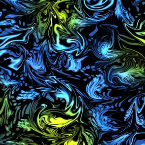 Abstract Marbled Swirls in Blue and Green