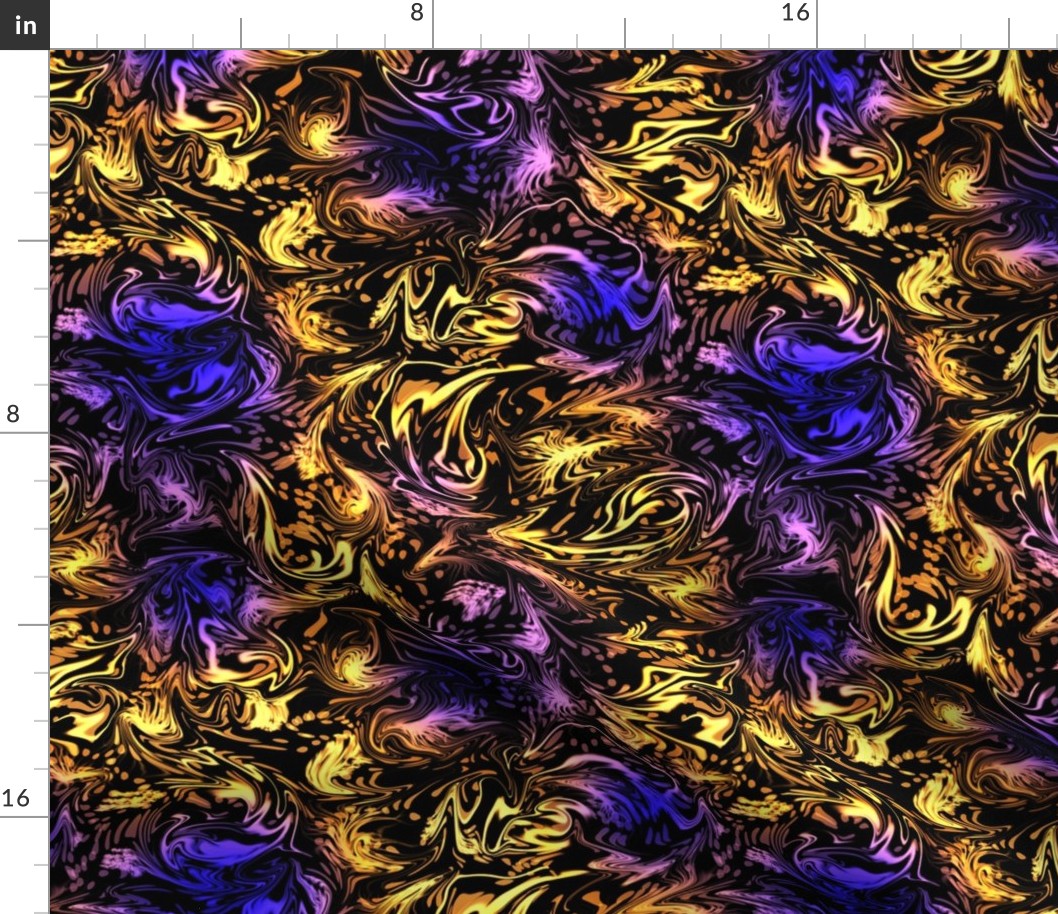 Abstract Marbled Swirls in Purple and Yellow