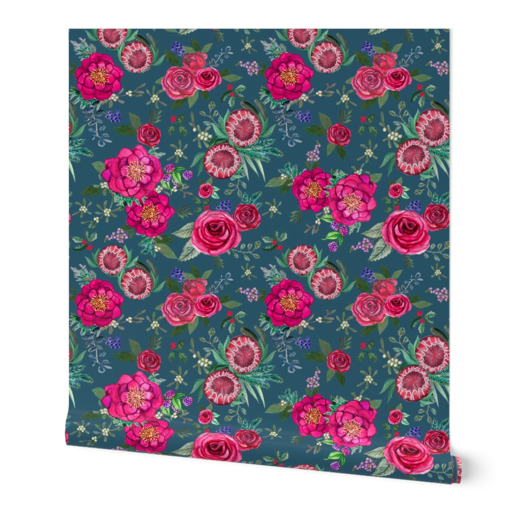 Watercolor Floral teal & Pink watercolor