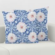 Rustic white Dahlia on white lace (navy)