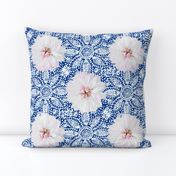 Rustic white Dahlia on white lace (navy)