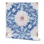 Rustic white Dahlia on white lace (navy)