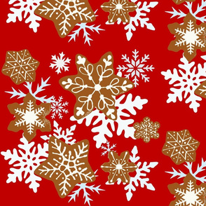 Gingerbread Snowflakes background red