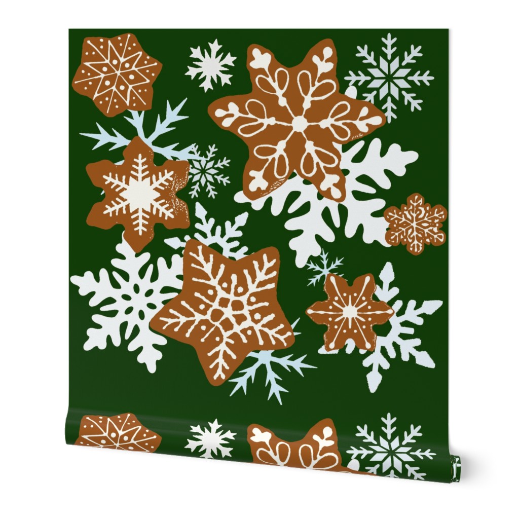 Gingerbread Snowflakes background green