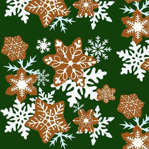 Gingerbread Snowflakes background green