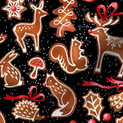 Woodland Gingerbread  Black Background 