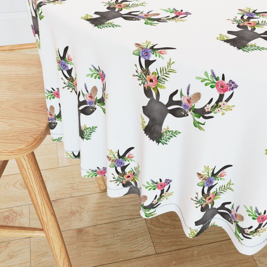 Deer w/ Floral Antlers - Purple Flowers Feathers Baby Girl Nursery Crib Sheets Bedding A