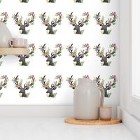 Deer w/ Floral Antlers - Purple Flowers Feathers Baby Girl Nursery Crib Sheets Bedding A