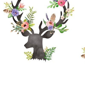Deer w/ Floral Antlers - Purple Flowers Feathers Baby Girl Nursery Crib Sheets Bedding A