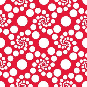 White spiral dots on Red
