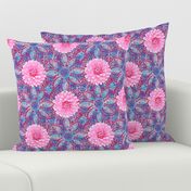 Rustic pink Dahlia on blue lace (magenta)