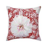 Rustic white Dahlia on white lace (red)